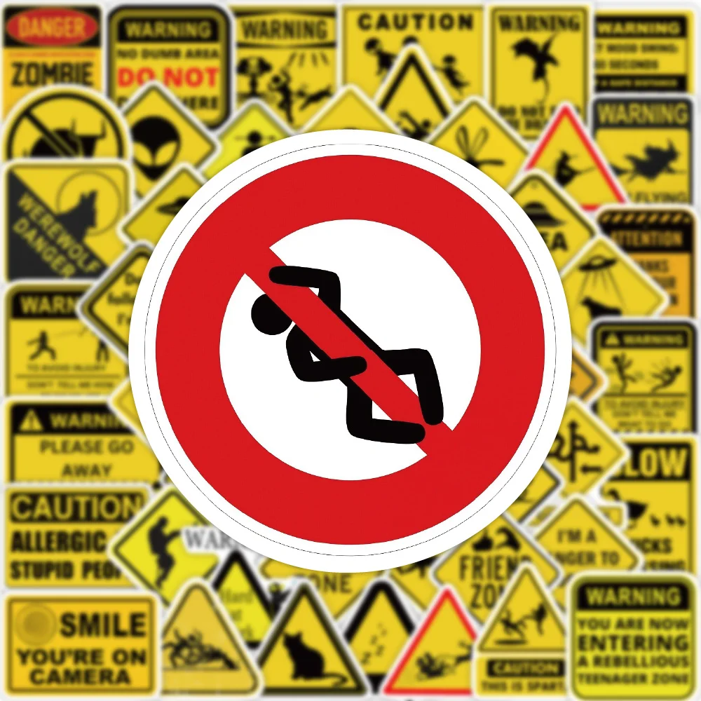 53PCS Interesting Bizarre Warning Sign Sticker Animal Alien Creative Gift Decoration Scrapbook Phone Case Water Cup Guitar Decal