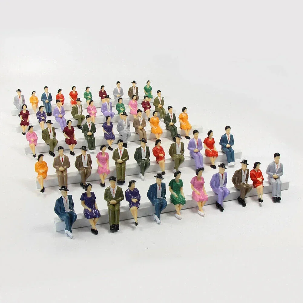 50pcs Painted Model Train Seated People Passengers Figures 1:32 HO Scale Model Building Kit Perfect For Layout Diorama Accessory