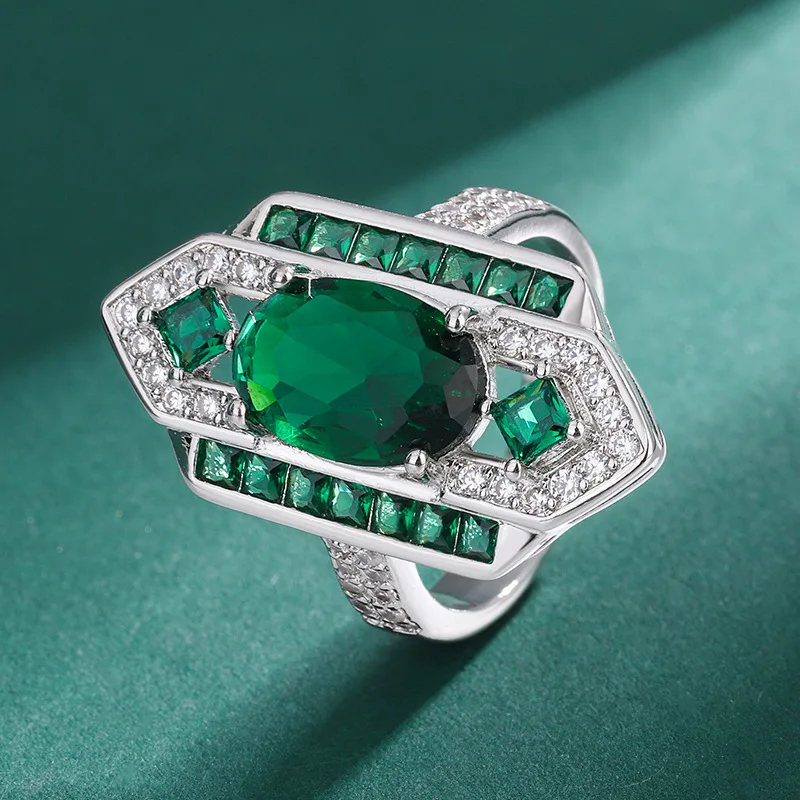 Classical Style Jewelry Set New Chinese Style Emerald Ring Earrings Green Diamond Ear Drops Retro High-end Green Gemstone Ring