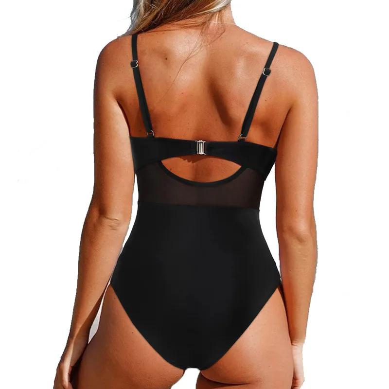 2025 Black Net Large Size Swimwear Female Plus Size One-Piece Swimsuit Push Up For Beach Pool Bather Swimming Body Bathing Suits