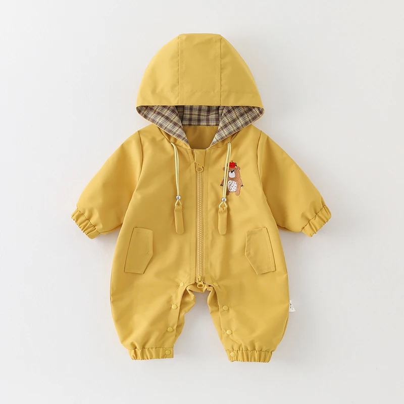 IYEAL Baby Boys Girls Hooded Jumpsuit Cute Bear Ear Romper 3D Doll Decor Zipper Autumn Infant Outfit Toddler One Piece Bodysuit