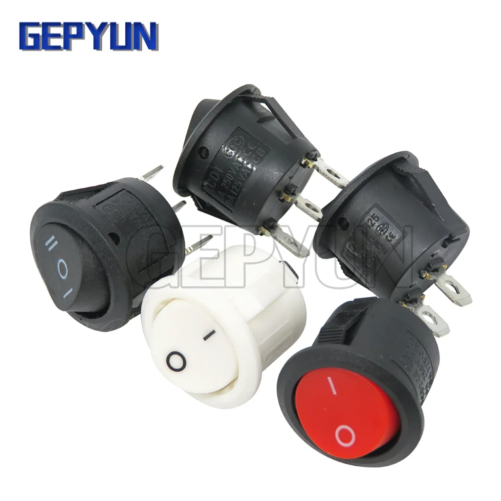 5Pcs Round Switch 2Pin 3pin Diameter Switches Black Mini Round Black White Red ON-OFF KCD1-105 Rocker Switch 20mm