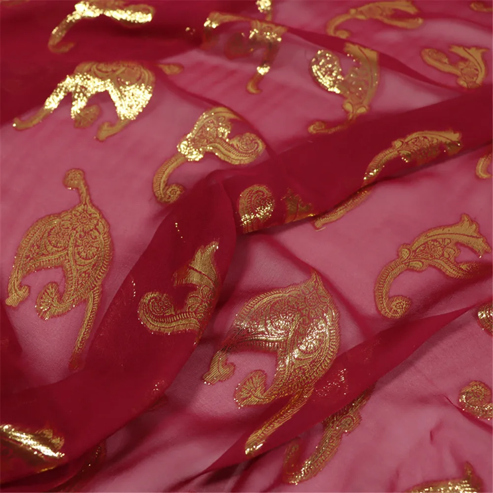 

Luxury Mulberry Peace Silk Metallic Fabric Lurex Gold Paisley Shiny Soft for Women Formal Dress Apparel