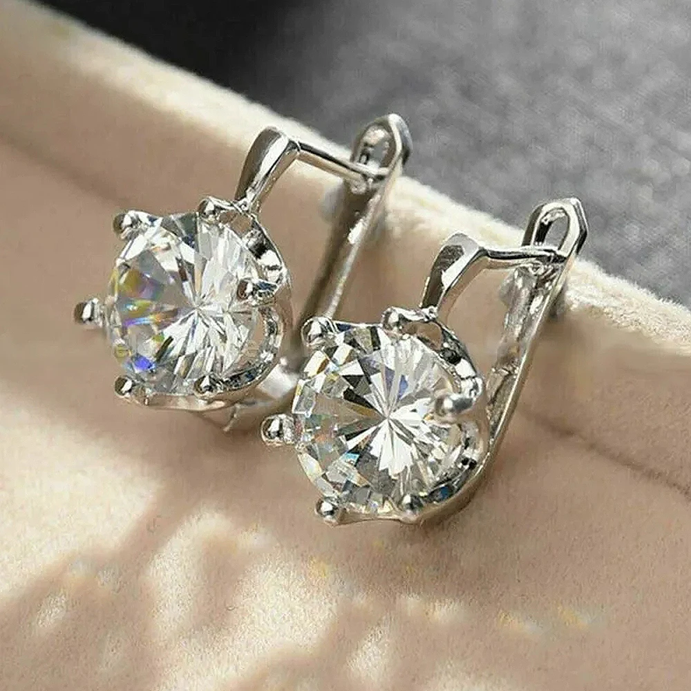 Huitan Hot Women’s Hoop Earrings with CZ Stone Simple Stylish Design Wedding Daily Wear Fashion Earrings Silver Color Jewelry