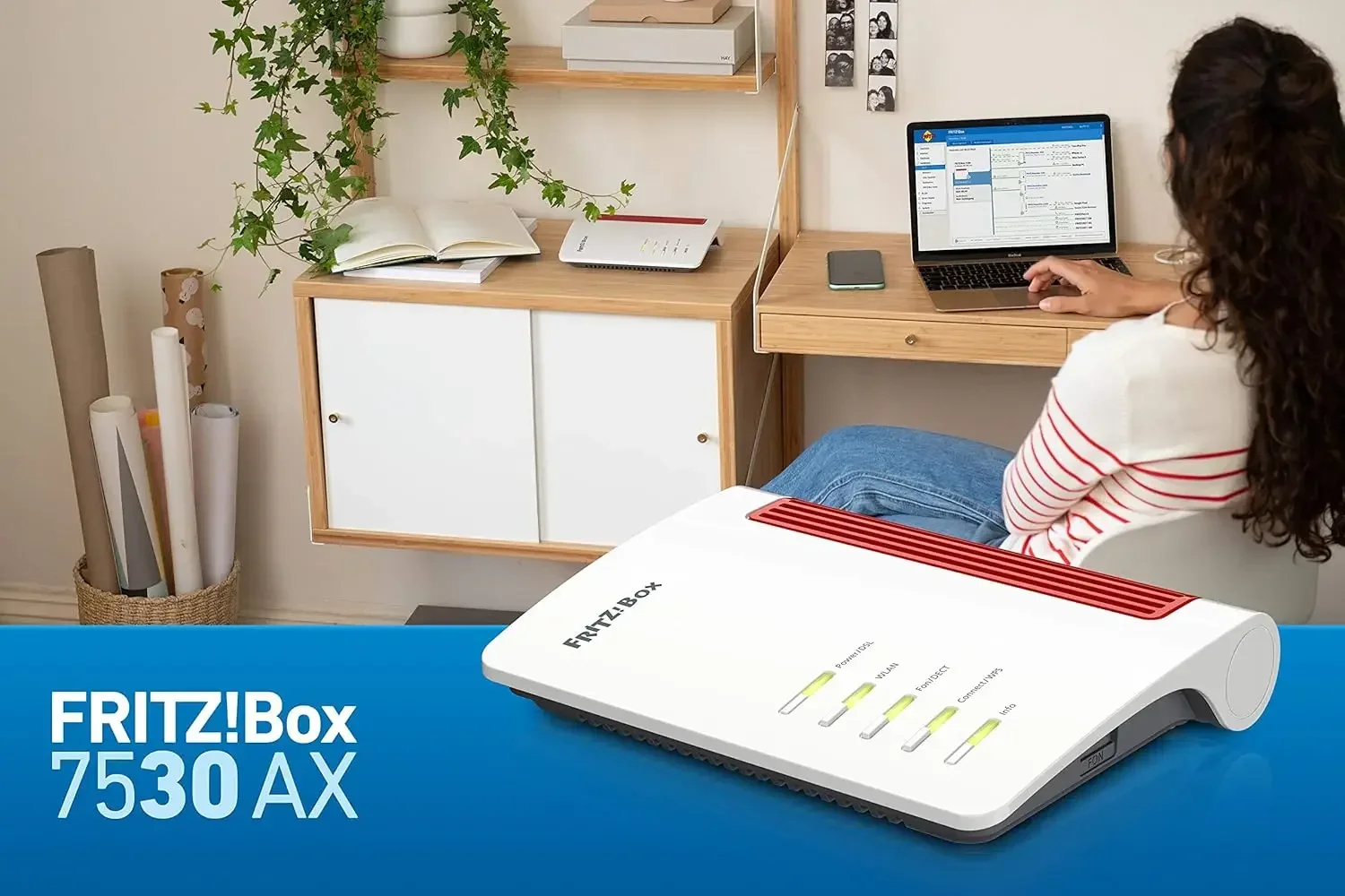 FRITZ!Box 7530 AX WI-FI 6 DSL-Router (DSL/VDSL، 1.800 ميجابايت/ثانية (5 جيجا هرتز) و600 ميجابايت/ثانية (2,4 جيجا هرتز)، Bis zu 300 ميجابايت/ثانية مع VDSL-Supervectorin