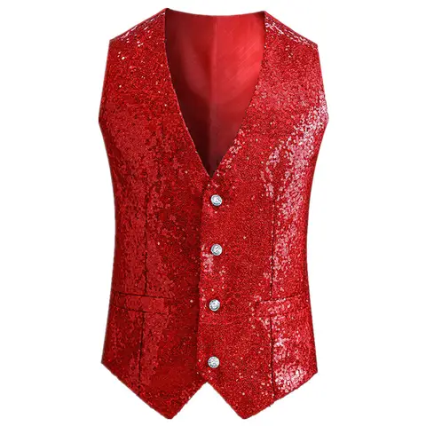 Mode Herr Lyxig Paljett Kostymväst Slim Fit Toppar Sångare Trollkarl Scenframträdande Klänning Väst 8 best sales paljettväst för män - №7