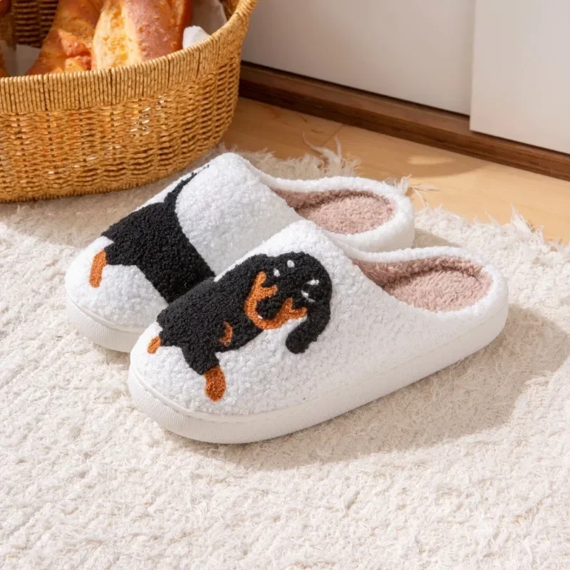 2024 Hot Style European and American Cotton Slippers for Men and Women At Home Winter Dachshund Embroidered Warm Indoor