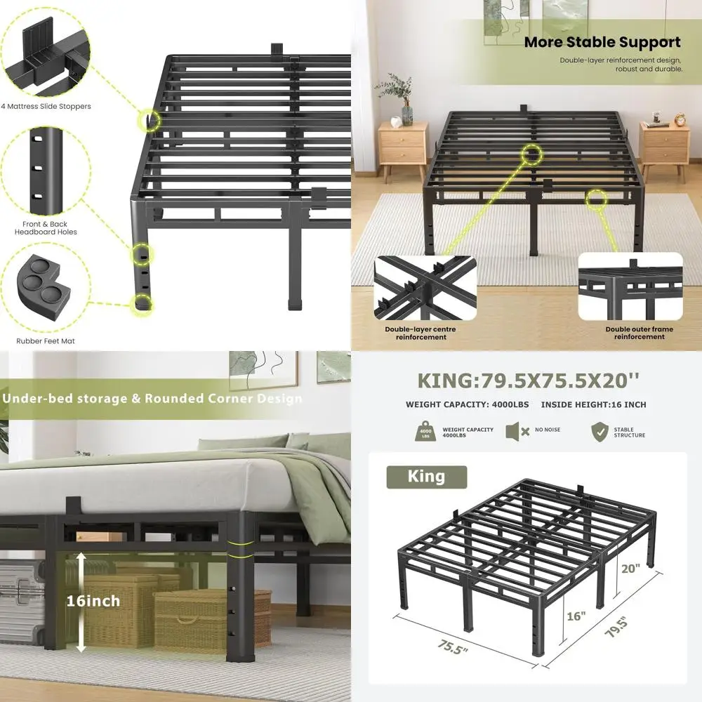 

Металлическая кровать King Size с 20 ножками, пружинным основанием, грузоподъемностью 1800 кг, усиленная, бесшумная, простая в сборке