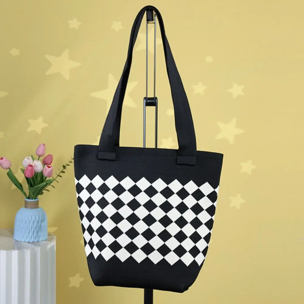 Rhombus Gestrickte Gestrickte Umhängetasche Plaid Bequemer Griff Häkeln Einkaufstasche Große Kapazität Tragbare Damen Handtasche Reise