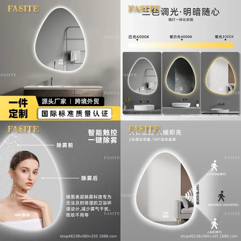 For Irregular Smart LED Mirror Wall Mounted Makeup Light Bathroom Dresser Hand Washing Area Modern Design Energy Saving
