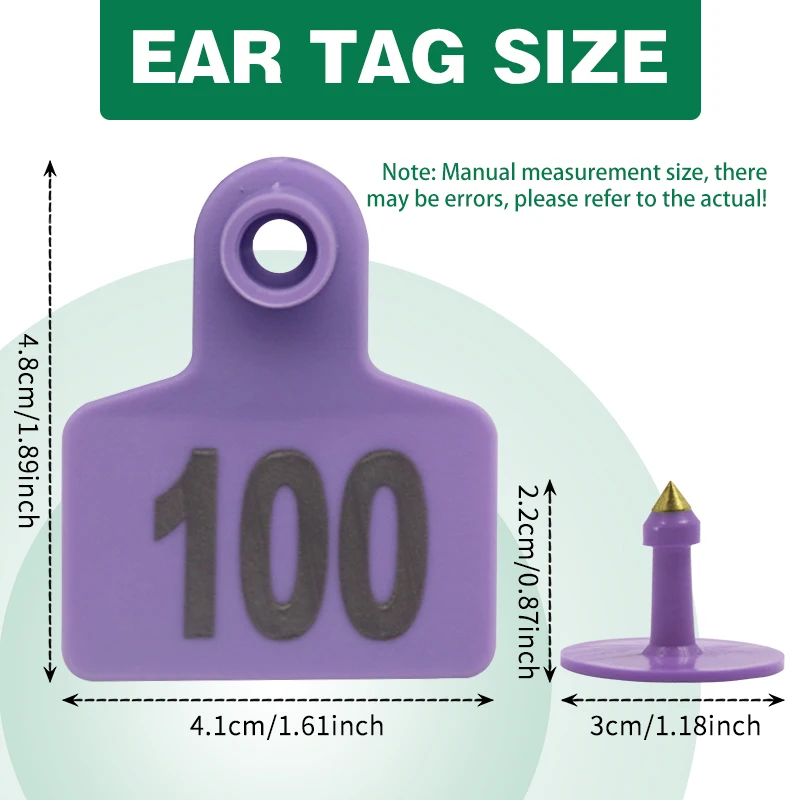 8색 플라스틱 돼지 귀표시, 레이저 각인 단어 포함, 돼지, 양, 염소 귀표시, 농장 동물 식별 카드, 100개입, 001-200
