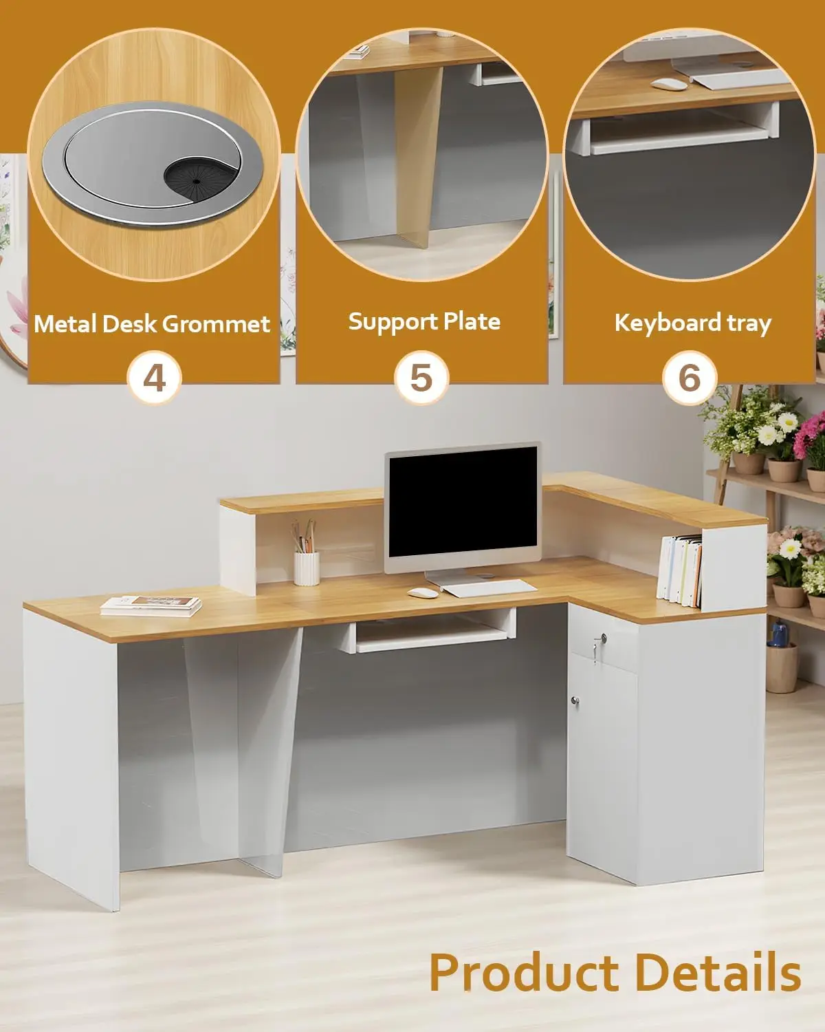 Modern Reception Desk, Solid Wood Reception Desk with CounterCheck Out Stand with Lockable Drawer, Retail Checkout Counter
