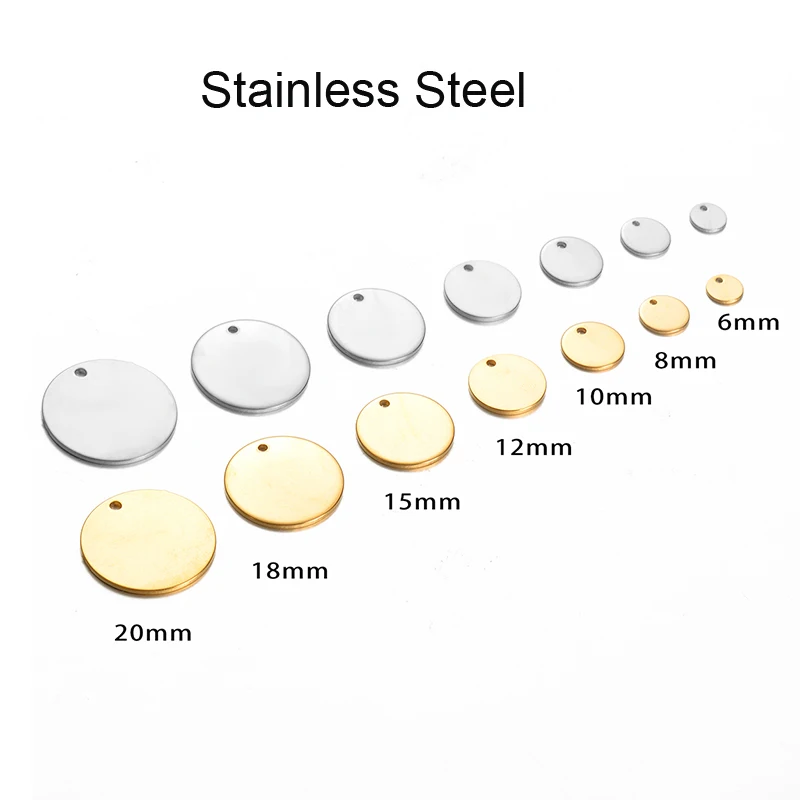 50pcs Stainless Steel Charms Silver & Gold &Rose Gold Round Stamping Blank Dog Tag For Necklace DIY Jewelry Making 6-35mm