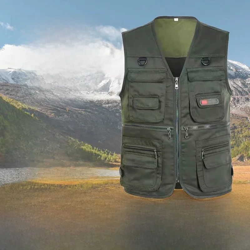 

Xiancaotang Men's Loose Fit Quick Dry Vest with 10 Pockets Outdoor Fishing Workwear Spring Autumn Large Size Casual Style