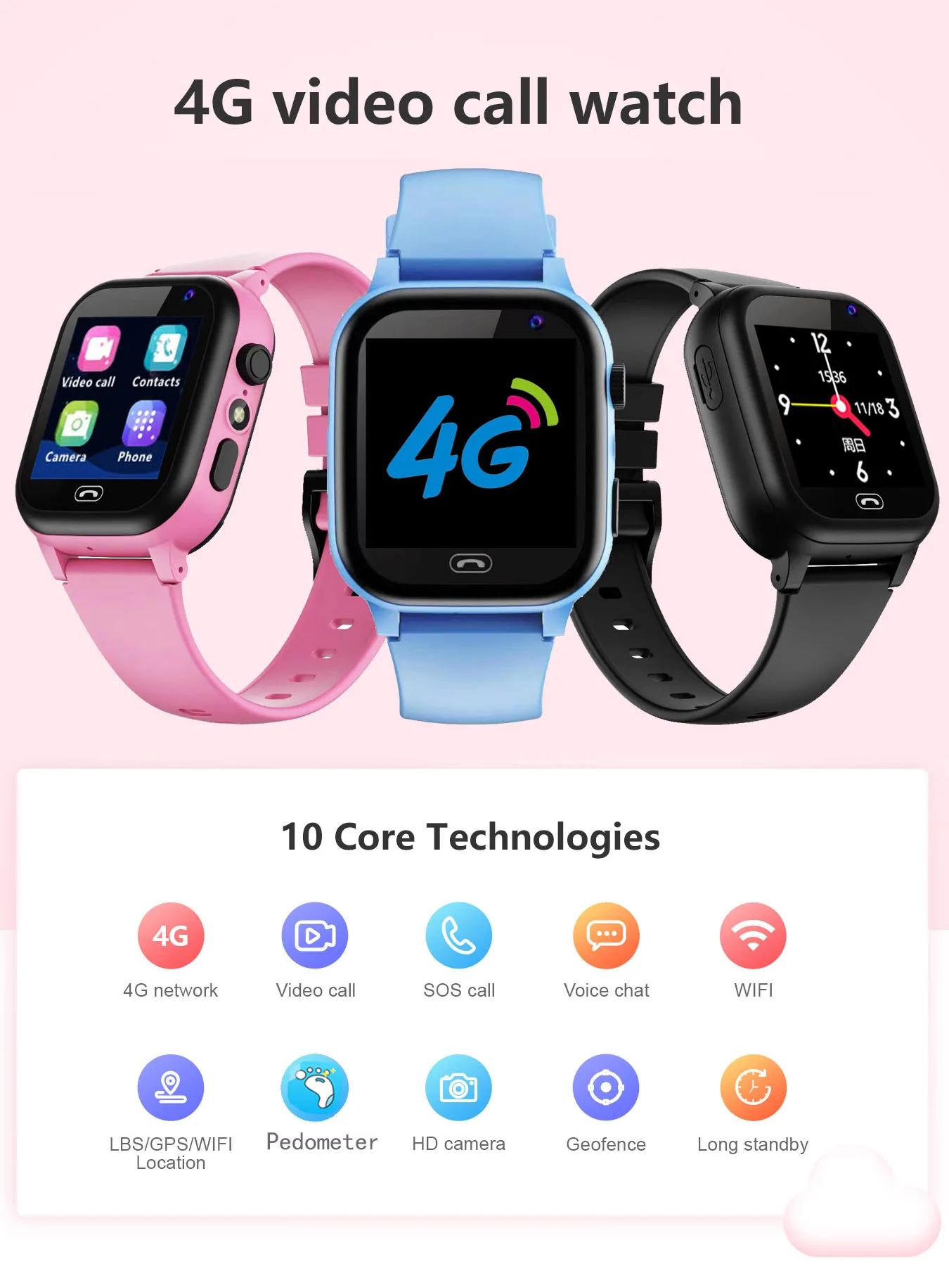 4G Sim-kaart Kids Smartwatch LBS GPS Positionering + WiFi Locatie Bellen Smart Horloge USB Opladen Sport Horloges voor Kinderen 2026 - afbeelding 2