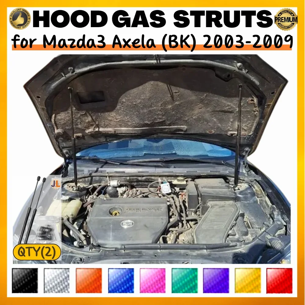 Qty(2) Hood Struts for Mazda3 Axela (BK) 2003-2009 Front Bonnet Modify Gas Springs Shock Absorber Lift Supports Dampers
