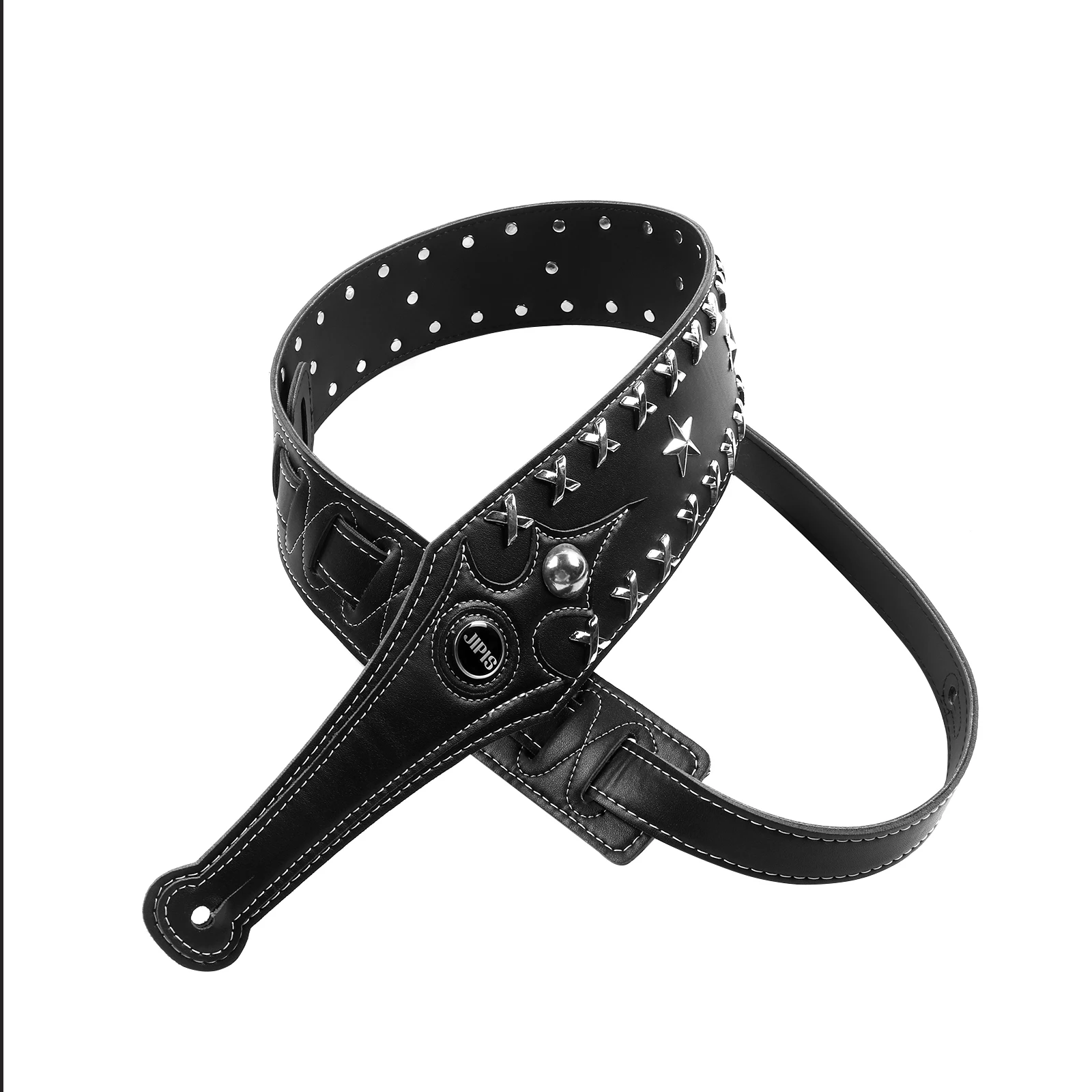 YUEKO Metal Rock Front Leather Material 32NDD Series Soft and Durable Acoustic Guitar Strap with Metal Rivet Personality Widen