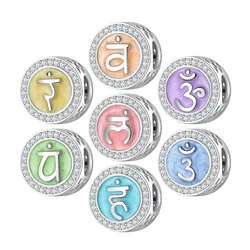 925 Sterling Silver Color Mandala Yoga Charm 7 Chakras Charms Fashion Beads Fit Original Bracelet Bangles Handmade Diy Jewelry