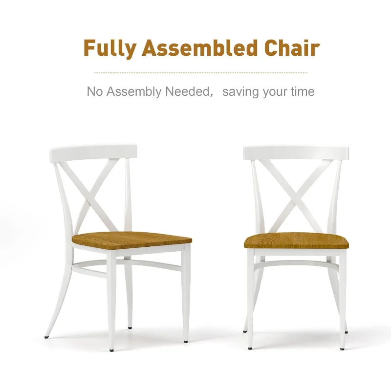 Heavy Duty Metal Dining Chair Set of 2, Commercial Stackable Chair with Wood Seat, Metal Frame, 450 LBS Capacity, fo