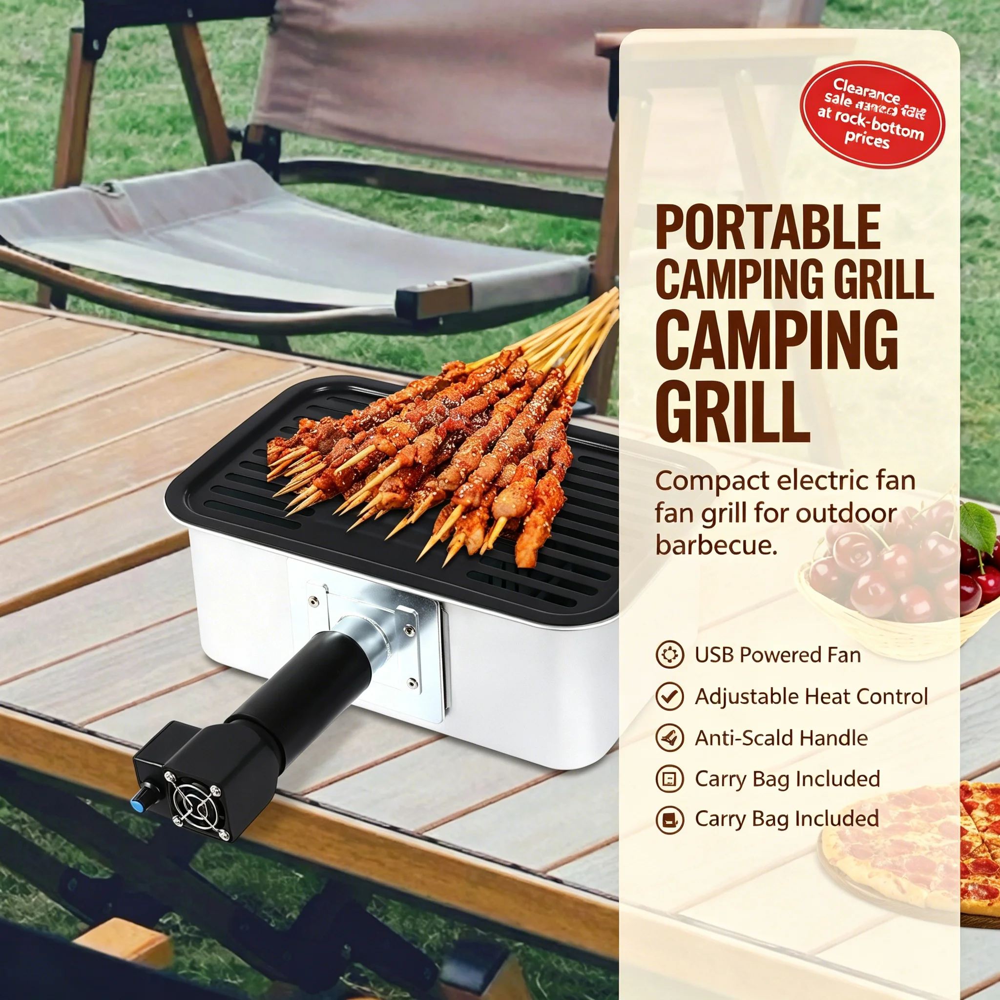 Portable Adjustable Electric Camping Grill Fan