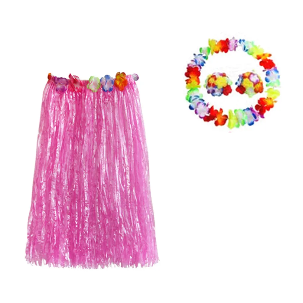 

Набор из 8 розовых юбок-хула из травы длиной 60 см, костюм для тропических танцев с регулируемым поясом, цветочная заколка для волос и ожерелье для вечеринки Луау
