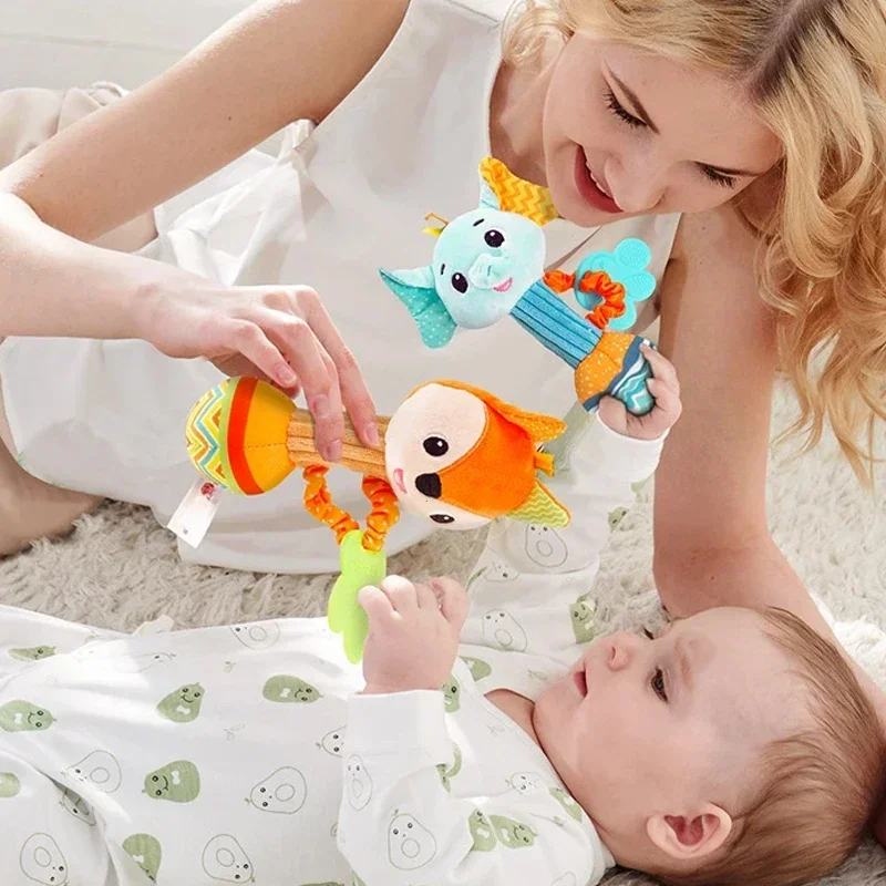 Baby Rattles Soft Stuffed Animal Rattle Hand Grip Baby Toys Shaker Crinkle Squeaky Sensory Travel Accessories for Toddler Gifts