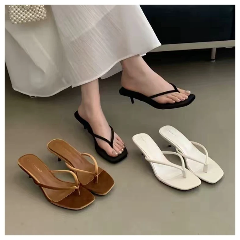 

Fashion Brand Low Heels Slippers Slide Women Slip On Narrow Band Sandals Shoes Casual Female Slipper Big Size 40 Beach Sandalias