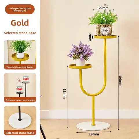 간단한 이중 플레이트 바닥부터 천장까지 꽃꽂이대 실내 철제 화분대 이동식 녹색 식물 화병대