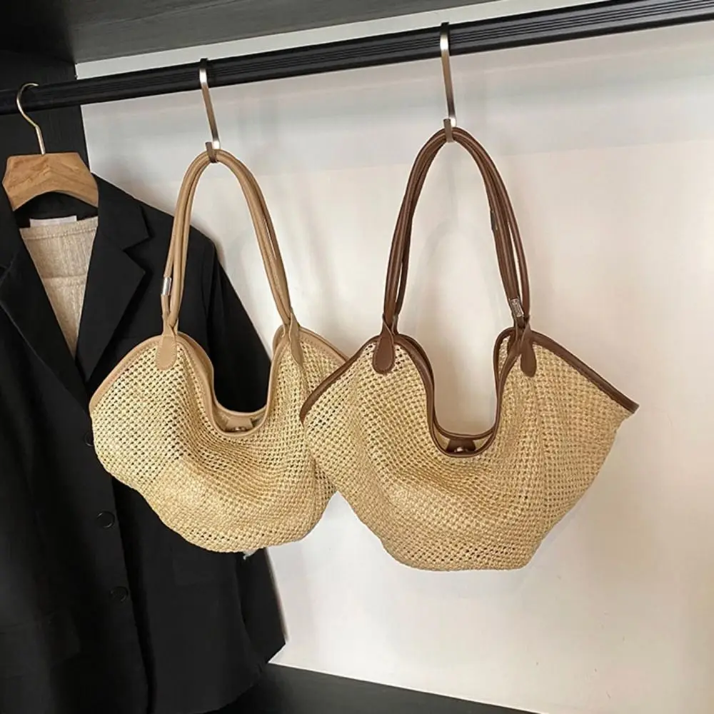

Hollow Out Straw Woven Bag Beach Handbag Parent Shoulder Bag Bohemian Beach Bag Large Capacity Bucket Bag Hollow Shoulder Bag