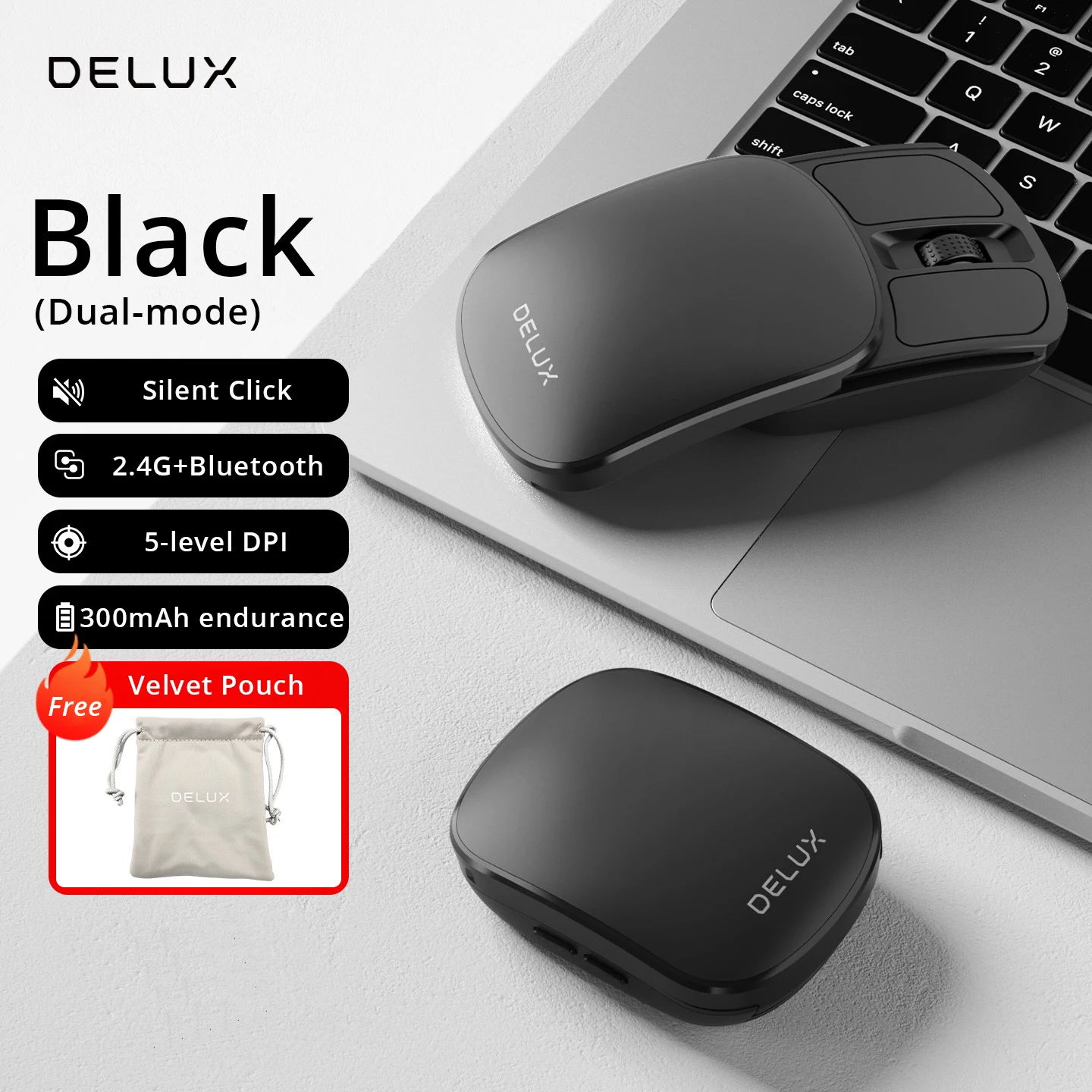 Беспроводная складная мышь Delux MF20DB, 2.4G, Bluetooth 5.2 — фото товара