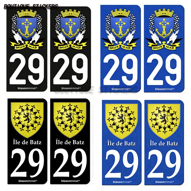 

2Pcs Autocollant plaque d'immatriculation française noir bleu 29 Ile de Batz Douarnenez - Armoiries Stickers PVC imperméables