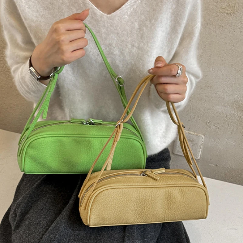 Koreanische Lychee-Textur Schultertasche, Damen Einfarbige Minimalistische Unterarmtasche, Vintage Pendler-Handtasche mit Reißverschluss – Detail 6