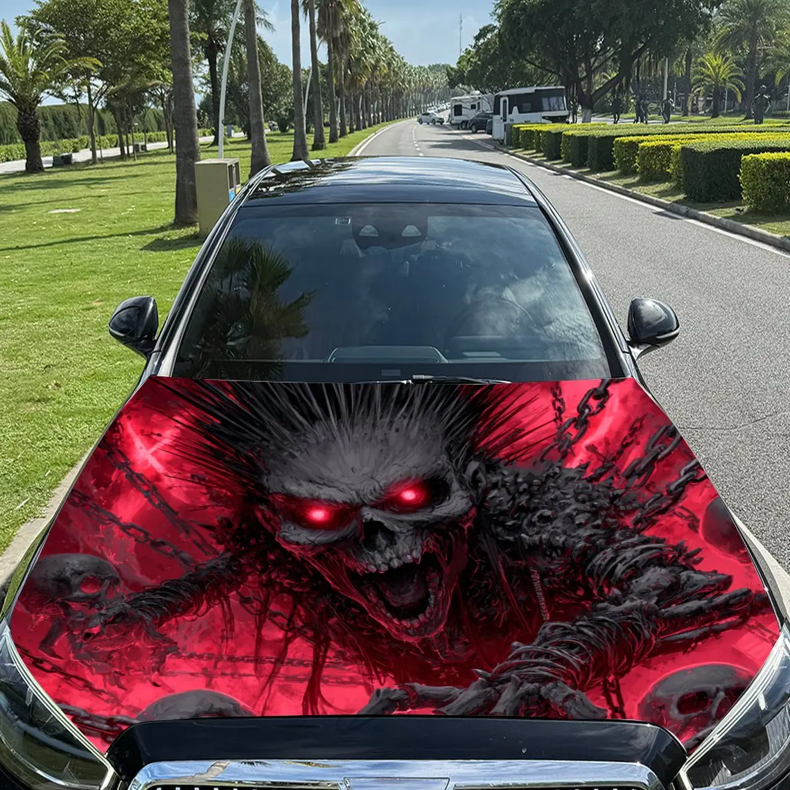 Blood - Realm Evil Spirit Print ملصقات غطاء السيارة، مقاومة للماء ذاتية اللصق، مقاومة للخدش، سهلة الالتصاق، متينة للسيارة PVC s #1