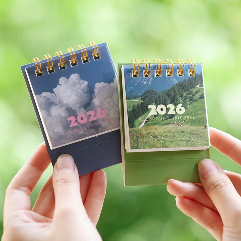 

1Pcs 2026 Mini Desk Calendar Creative Coil Calendar Planner Desktop Ornament Decoration Office Stationery Decor