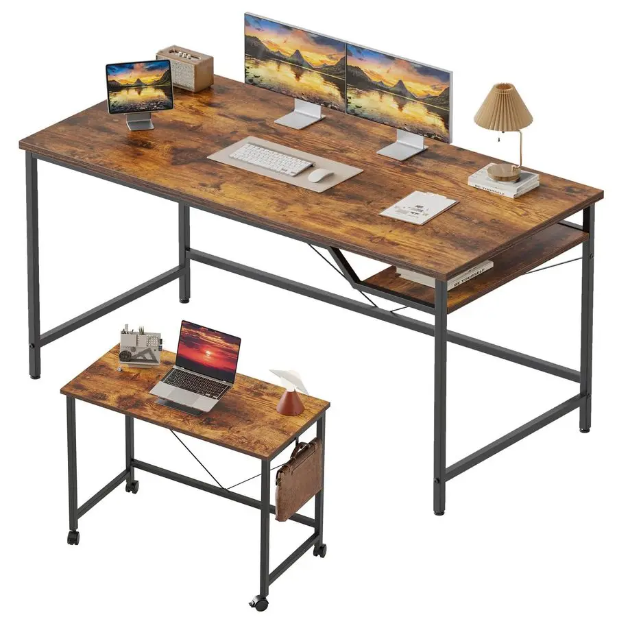 

2Pack Computer Desk Set Computer Desk 48 inch Rolling Desk 32inch, Mobile amp Stationary Tables Convert into One SpaceSaving Of
