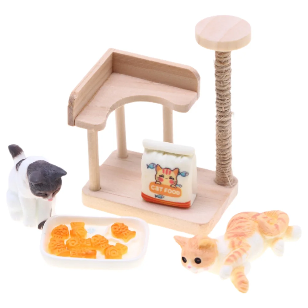 

Mini Cat Accessories and Furniture Climbing Frame House Tower Decor Ornaments Wooden Miniature