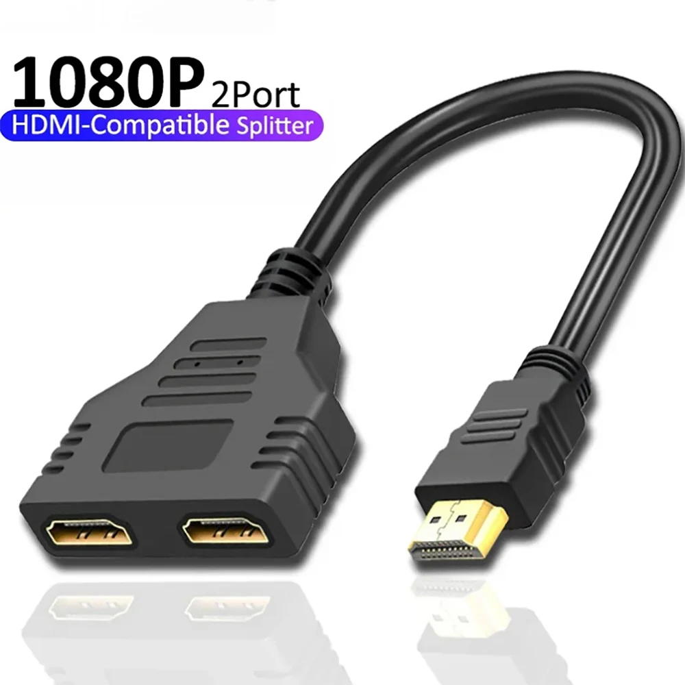 

HDTV 1 in 2 1080P HDMI Adapter HDMI Splitter Adapter Male To 2 Female Head Adapter HD Male To Female Cable for PC Laptop TV Xbox