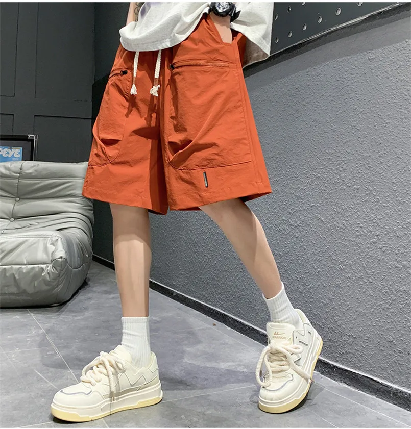 

Fashion Multiple Pockets Cargo Shorts For Man Summer Loose Quick Drying Orange Breathable Casual Shorts Men'S Basketball Pants