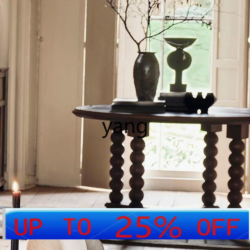 Lmm retro solid wood dining table small apartment simple household oak round dining table for dinner