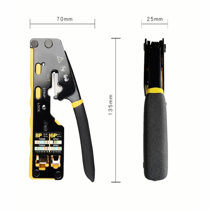 HTOC RJ45 Crimp Tool Pass Through Kit With Network Lan Cable Tester 50PCS CAT6 Pass Connectors 50PCS Boots Mini Cable Stripper