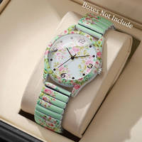 Fashion Women Watches Flowers Printed Elastic Strap Ladies Quartz Wristwatches Reloj Mujer(Without Box)