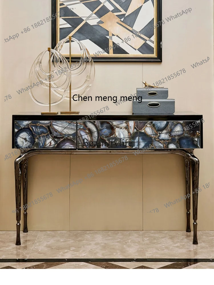 Italian light luxury natural agate stone art decoration villa entrance entrance side cabinet