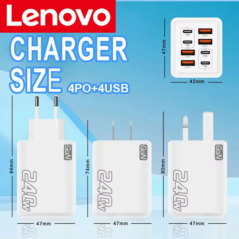 Lenovo 240W Multi Port Charger with PD Fast Charging, 4 USB 