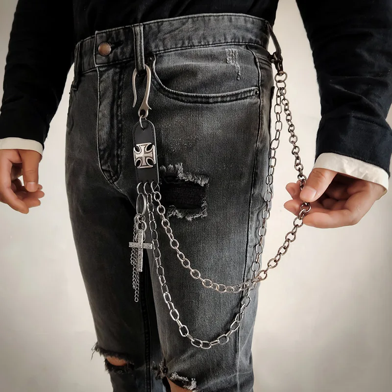 2025 Trendy Double layer Cross Star Pendant Metal Loop Pants Chain Retro Hip Hop Rock Men's and Women's Body Chain Jewelry