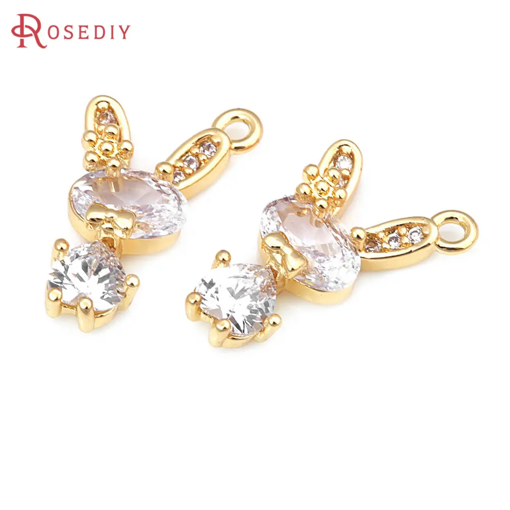 18K Gold Color Brass and Zircon Rabbit Charms Pendants High Quality Diy Jewelry Making Necklace Earrings Accessories for Women