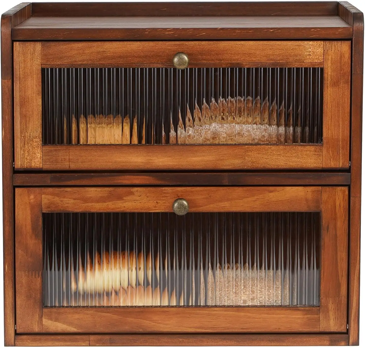 

Wooden Bread Storage Box with Acrylic Window, Large Capacity 2-Layer Vintage Farmhouse Kitchen Organizer