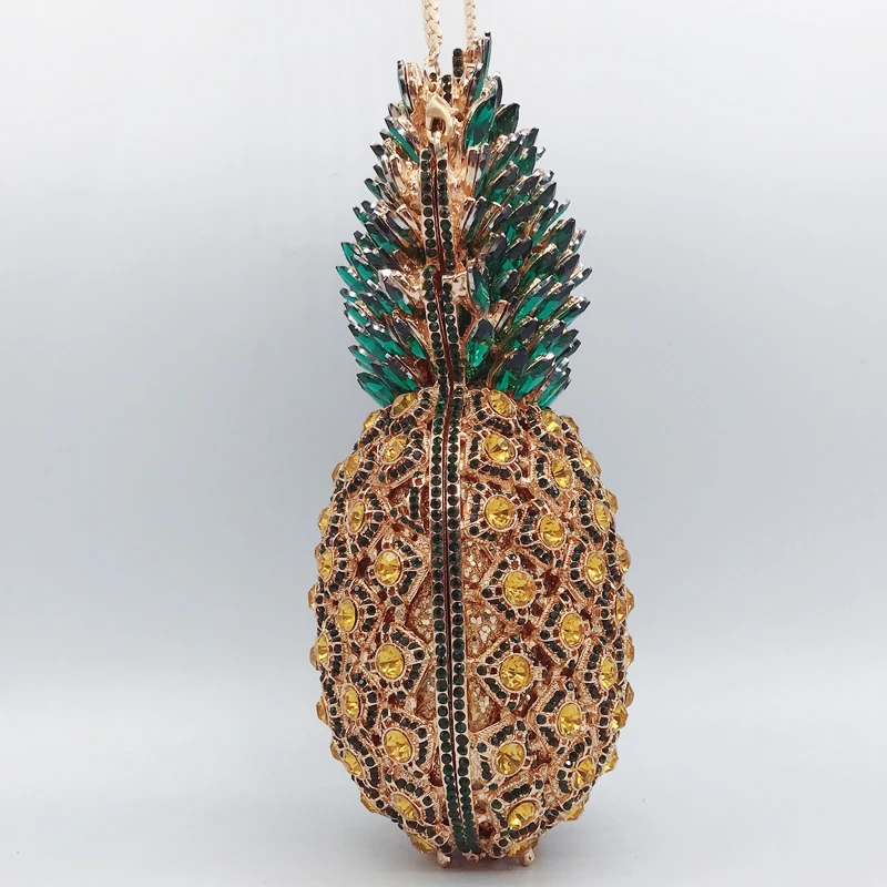 Iridescent Pineapple shape Rhinestone Evening Clutch Fruit Party Banquet Fully Rhinestone Handheld Bag  Diamond Woman
