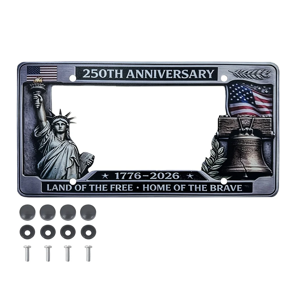 

Stainless Steel 250th Anniversary Commemorative License Plate Frame Holder Auto Decor Fathers Day Gift Vehicle Accessory Supply