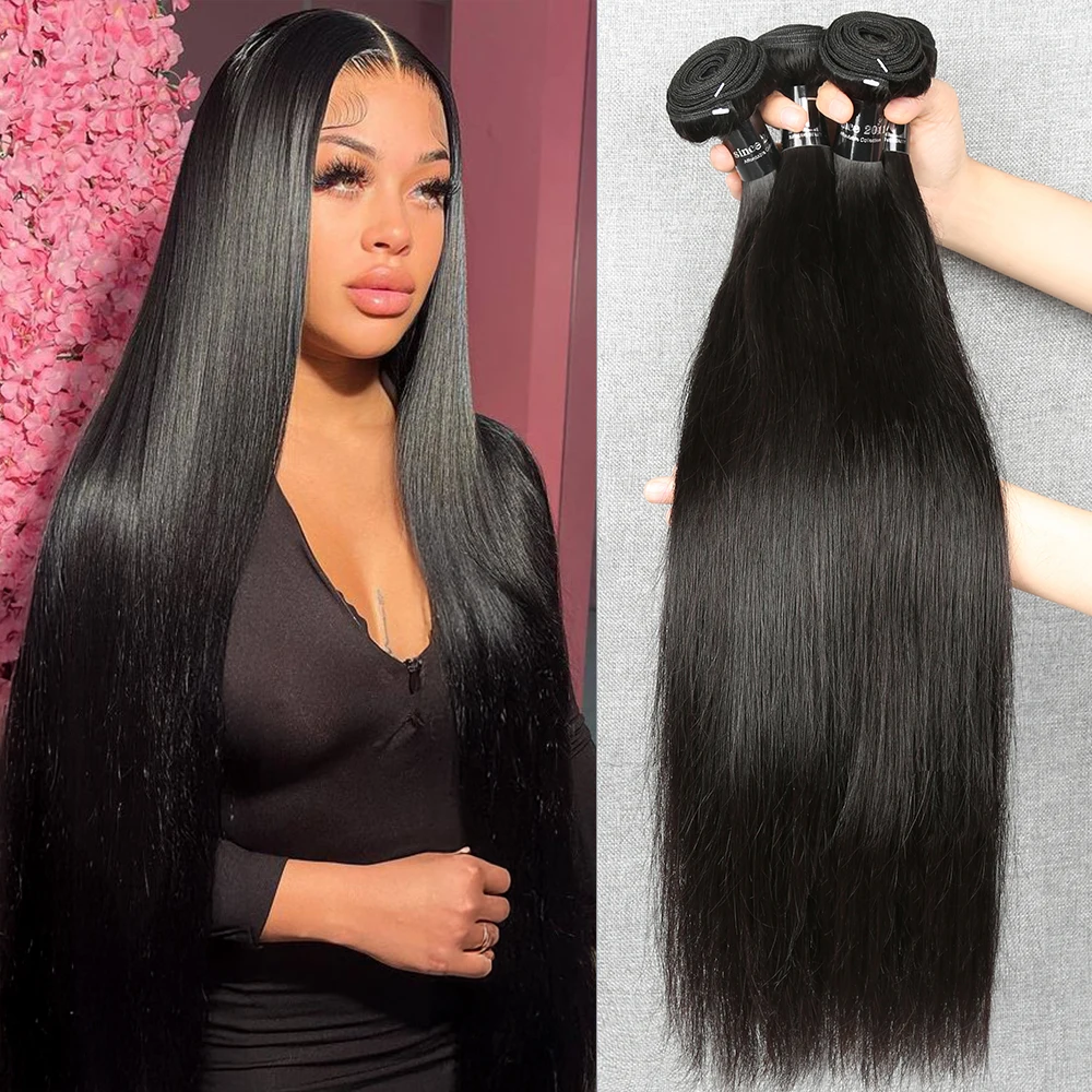 스트레이트 100% 인모 번들 10A 버진 미가공 모발 40인치 익스텐션 3 4 번들 내추럴 블랙 브라질리언 투명