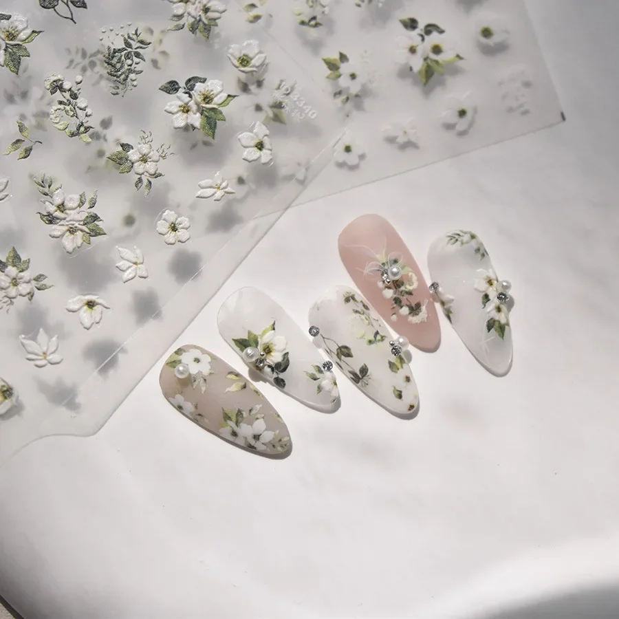 

1pcs 5D Beautiful Flower Nail Art Stickers Peony Osmanthus Jasmine Acrylic Nail Decoration Decals High Quality Nail Stickers